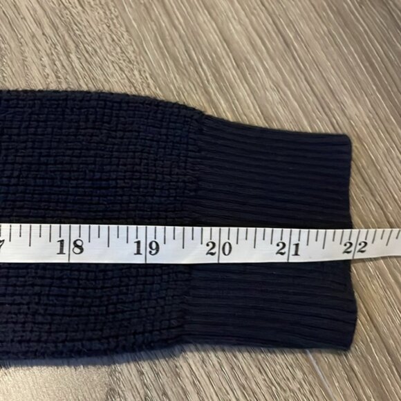 Navy bluel Waffled Ribbed Cowl Neck sweater with drawstring funnel - Picture 4 of 5